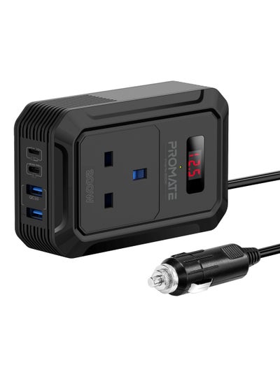 اشتري 5 in 1 Car Power Inverter DC to AC  Multi-Port 200W, Dual USB-C Ports 65W / 30W Power Delivery & Dual QC 18W USB-A Ports, LCD Digital Screen Black في السعودية