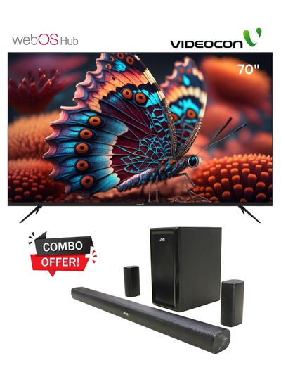 اشتري 70 Inch Edgeless 4K UHD WebOs Smart TV A+ Grade Panel With Magic Remote + 5.1 CH Soundbar With Wireless Subwoofer Combo E70ELWO1100+TH-N430B Black في الامارات