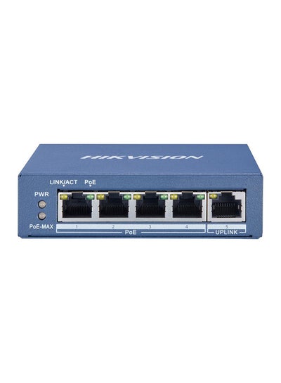 اشتري DS-3E0505P-E 4-Port Gigabit Unmanaged PoE Switch, IEEE 802.3af/at PoE, 10 Gbps Switching Capacity, 60W Power Budget, 6KV Surge Protection, Plug & Play, Metal Shell, Fan-Free Design, 48VDC Power Supply, Desk/Wall Mountable, for Video Data Transmission Blue في الامارات