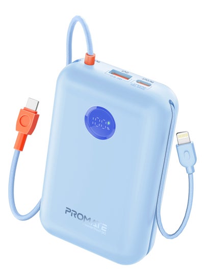 اشتري 30000 mAh 4 in 1 High-Capacity Power Bank 35W, With Built-In USB-C Cable, 27W Lightning Cable and Dual PD35W USB-C Port, Safety Protection, and Qualcomm Quick Charger Blue في السعودية