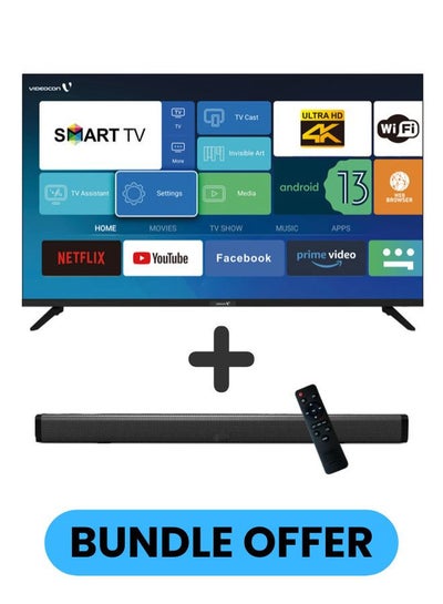 Buy 50 Inch 4K UHD LED Smart TV with Android OS, DVBT2/S2 Receiver, 60Hz, HDR, Paired With 2.0 Channel 30W Soundbar, 3D Surround Sound, Bluetooth, USB, FM Radio E50EL1100+SOUNDBAR Black in UAE