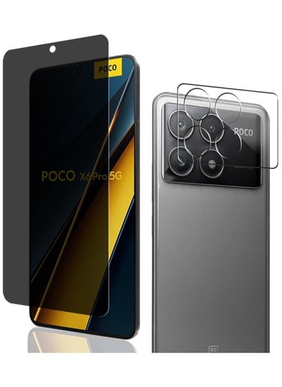 Buy Screen Protector Compatible with Xiaomi Poco X6 Pro, 2 Pack Anti Spy Tempered Glass + 1 Pack Camera Lens Protector, HD 9H Hardness Anti-Scratc No Bubble Screen Protector in Saudi Arabia