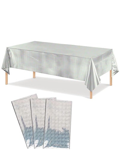 اشتري 3 Pack Silver Sequin Plastic Tablecloths Shiny Disposable Rectangle Table Covers Table Cloth for Wedding Party Birthday Baby Shower Decoration في الامارات