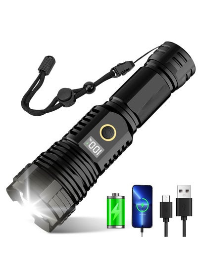 Buy ZLH HITY Flashlights High Lumens Rechargeable Flashlights, 900,000 Lumens LED Flashlight, Bright Tactical Flashlight with Zoom, 5 Modes, IPX7 Waterproof, Handheld Flashlights for Emergencies, Camping in Saudi Arabia