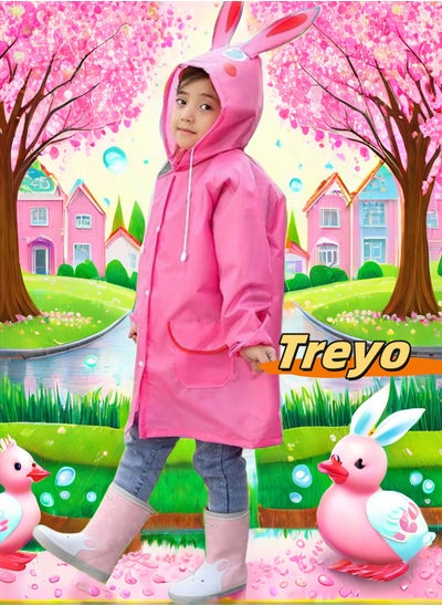 Buy Cute Cartoon Raincoat for Kids – Waterproof and Breathable Girls’ Hooded Poncho, Durable Outdoor Rain Suit（pink rabbit ） in Saudi Arabia