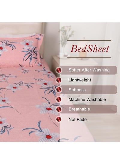 Buy Status Contract -2024 Cotton Rich Double Bedsheet With 2 Pillow Covers For Bed Room, Home, Hotel-120 Gsm (Pink) in UAE