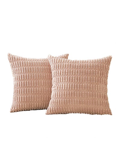 Buy 2-Piece Decorative Cushion Cover Pillow Cases Corduroy Light Brown 45x45 Centimeter in UAE