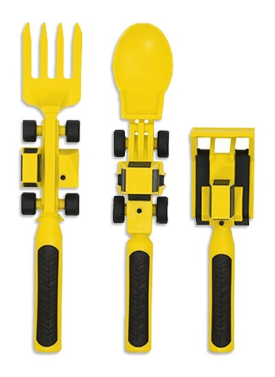 Buy Eazy Kids Spoon, Fork & Pusher - Yellow, Truck, 3Pcs in UAE