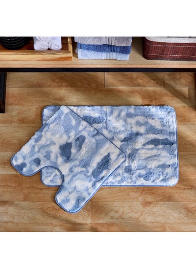 Buy Henna 2-Piece Printed Rabbit Fur Bath Mat Set 80 x 50 cm in UAE