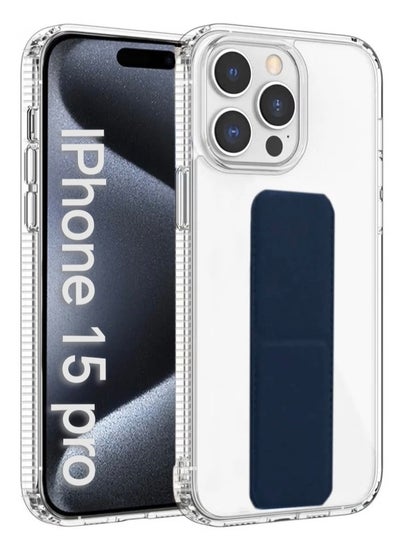 Buy Case Cover For iPhone 15 Pro With Magnetic Hand Grip 3 in 1 Clear / Blue in Saudi Arabia