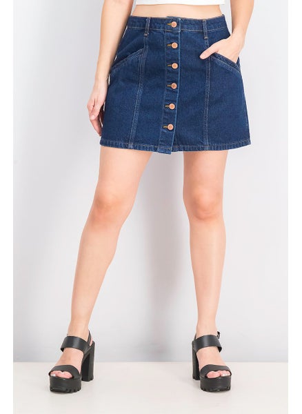 Buy Women Button Fly Denim Mini Skirt, Blue in UAE