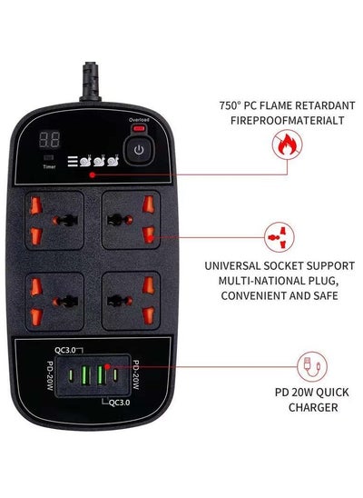 Buy BKL-888 Universal Extension Cord With 4 Universal Sockets, 2 USB ports,  2 PD Ports and 2 Meter Multicolour in UAE