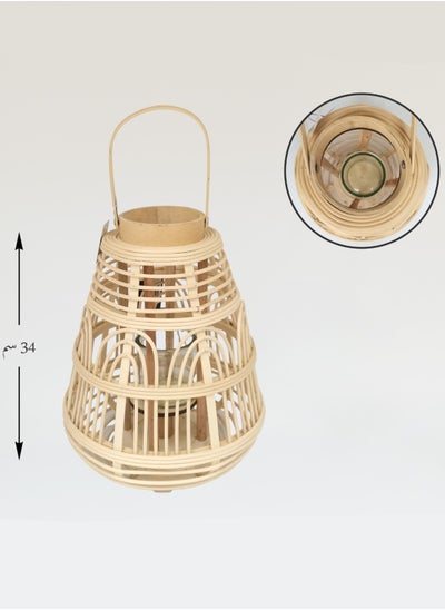 Buy Wooden bamboo lantern and candle holder , 34 cm in Saudi Arabia