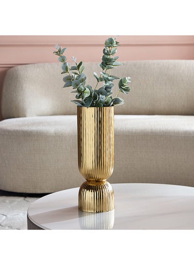 Buy Aristo Ribbed Metal Flower Vase 13 x 30 x 13 cm in UAE