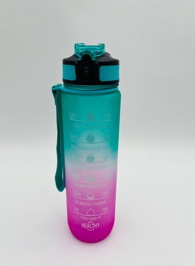 اشتري Water Bottle With Drinking Time Markers for Outdoor Activities, Green Top في الامارات