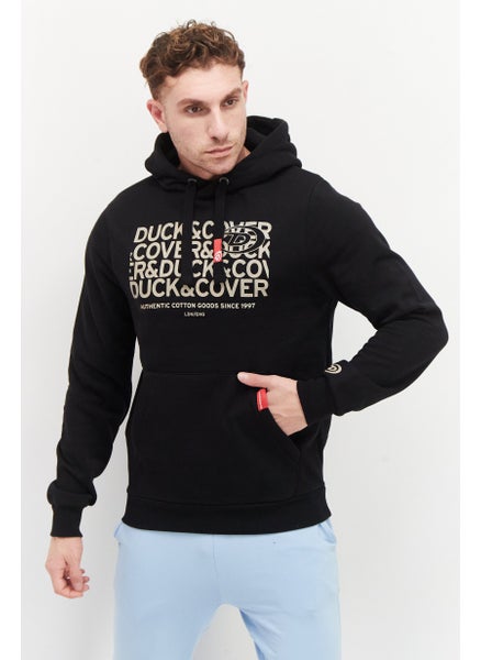 اشتري Men Hood with Drawstring Brand Logo Fleece Sweatshirts, Black في الامارات