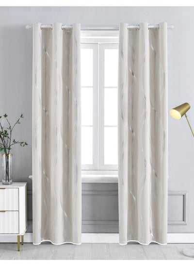 Buy Blackout Curtains, Decorative Silver Thread Foil Blackout Curtains, Thermal Insulated Room Darkening Curtains for Bedroom Living Room 100*250cm Cream in Saudi Arabia