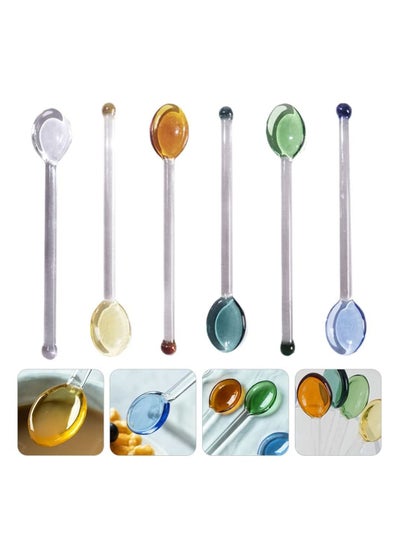 Buy Small Glass Teaspoon, Crystal Clear Coffee Dessert Spoon, for Household Spoon Salt and Sugar, Flavored Tea Jar, Assorted Colors (6 Pieces) in UAE