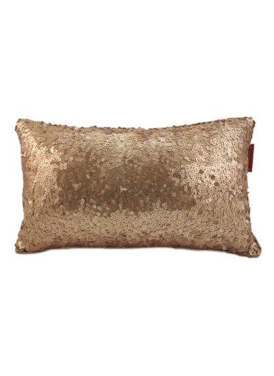 Buy Beige Shiny & Sparkling Polyester Cushion Cover with Filler for Floor, Bed, and Couch - CS 077 (30x50cm) in UAE