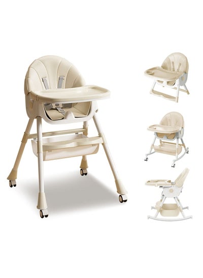 Buy Baby High Chair, 4 In 1 Folding Recline Feeding Seat Height Adjustable Child Feeding Chair, Multifunctional Baby Dining Chair with Removable Double Compartment Plate in UAE