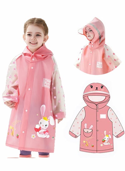 اشتري Kids Raincoat for Boys Girls Rain Jacket Hooded Poncho Waterproof Coat Outdoor Sports Rain Wear, Rain Suit Reusable Rainwear, Pink Rabbit(Size:L） في السعودية