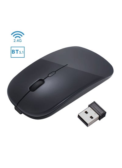 اشتري 2.4G & Bluetooth 5.1 Slim Wireless Mouse, Rechargeable Dual Mode Optical Mice for Computer Laptop, Black في الامارات