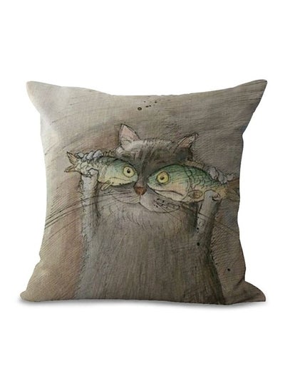 Buy Cute Cat Decorative Cushion Cover Grey/Green 45x45cm in Saudi Arabia