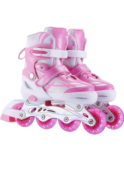 Buy Adjustable Roller Skates with Light Up Wheels, Professional Inline Skating Shoes, Lighting Wheel Comfort Skate Shoes - Size L 39-42 (Pink) in Saudi Arabia