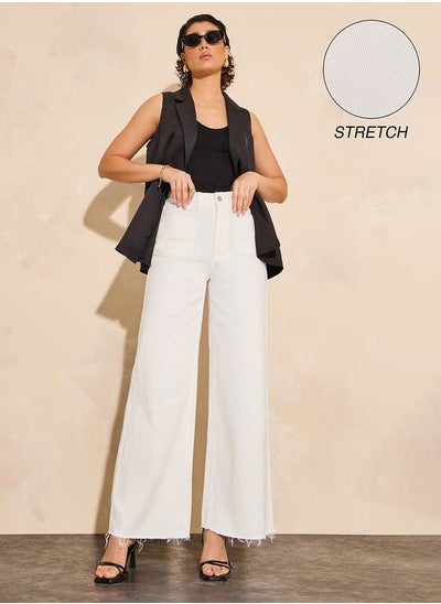 اشتري High Rise Patch Pocket Detail Wide Leg Jeans في السعودية