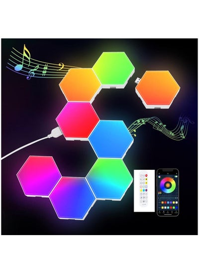 Buy 8 Pack RGB Hexagon LED Light Panels with App and Remote Control Perfect for Gaming and Home Decor Living Room Bedroom Kids and Adults in Saudi Arabia