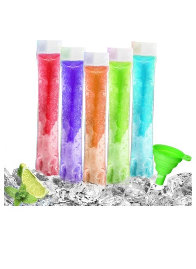 اشتري 100 PCS Popsicle Molds Bags DIY Disposable Ice Pop Bags Mold Bags,Homemade ice lolly Bags with Silicone Funnel Freeze Snacks Freezer Tubes في السعودية