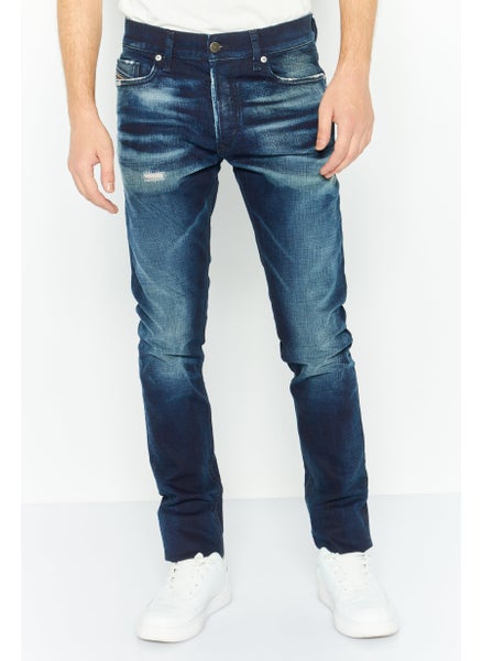 Buy Men Slim Fit Washed Stretchable Denim Jeans, Blue in UAE