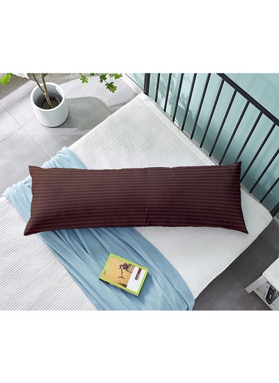 اشتري Krude Long Body Pillow 1pc, Fabric: 100% Polyester 85 GSM Microfiber 1 cm Stripe Super Soft, Filling: 1300 gm Hollow Fiber Comfort, Breathable & Ultra Soft Size: 45 x 120 cm, Color: Chocolate في الامارات