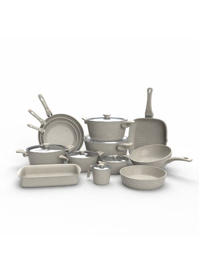 اشتري Top Chef Granite Set Of 19 (Pot 18-20-24-28-30 - Frying Pan 20-24-30 - Oblong Tray 30 - Oven Tray 26 - Grill 28 - Milkpot 16 - Wook 28) Biege في مصر