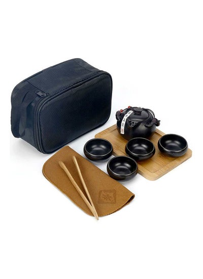 Buy Gift Crack Cup Portable Matte Travel Tea Set Black 9x6.5centimeter in UAE