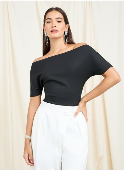 Buy Off Shoulder Fitted Knit Top in Saudi Arabia