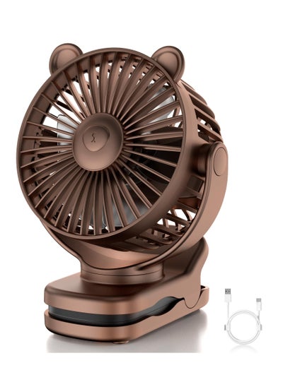 Buy Portable Clip on Fan, Small Desk Fan Battery Operated, 360° Rotation, Bear Design, 3 Speed, Mini Table Fan USB Rechargeable, For Home Office Outdoor Travel (Brown) in Saudi Arabia