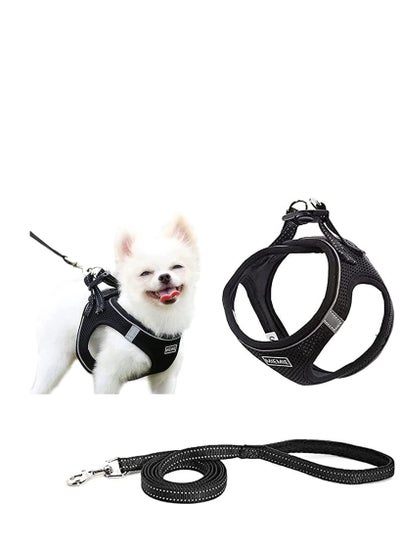 Buy Step-in Air Dog Harness and Leash No Pull, Reflective Breathable Pet Harness, Adjustable Comfortable Soft Padded Vest Easy Control for Puppy Small Medium Dogs Cats, Black L in UAE