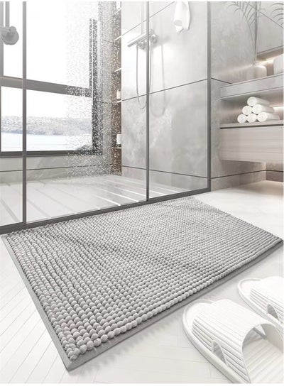 Buy 1-Piece Bath Rug Water Absorbent Anti-Slip Kitchen Bedroom Mat Chenille Grey 60x40 cm in UAE