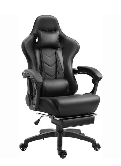 Buy Gaming Chair Adjustable Computer Chair PC Office PU Leather High Back Lumbar Support Comfortable Armrest Headrest Black in Saudi Arabia