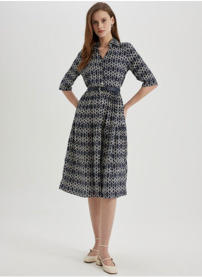 اشتري Shirt Collar Printed Midi Long Sleeve Dress في الامارات