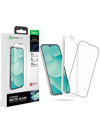 اشتري Anti Glare Supreme iPhone 14 Pro MAX Tempered Glass Screen Protector (6.7 inch) with Dust Free Omni Technology and Easy Install Tray - (MATTE 2.75D) في الامارات