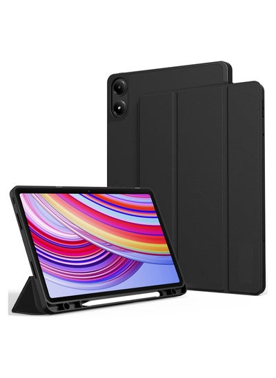 اشتري حافظة لهاتف Redmi Pad Pro/Xiaomi Poco Pad (2024) حافظة جلدية PU ثلاثية الطي للكمبيوتر اللوحي الذكي، حافظة بزوايا رؤية متعددة مع غطاء صلب قابل للطي مع تنبيه تلقائي في الامارات