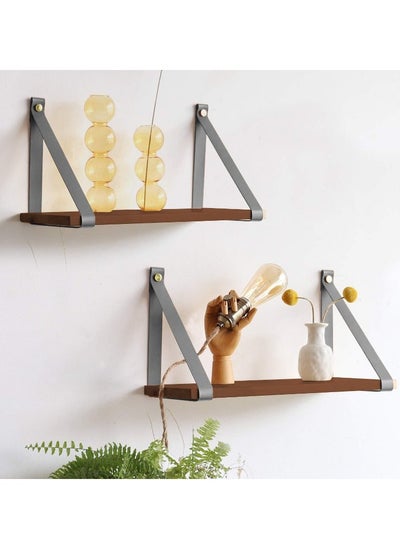 Buy PU Gray Leather Strap Wall Floating Shelf  Brown in Egypt