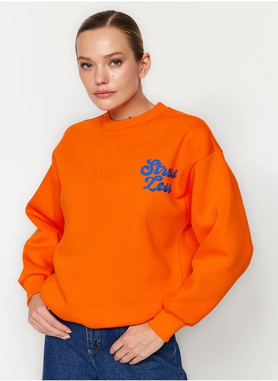 Buy Orange Thick Inside Polar Slogan Embroidered Regular/Normal Pattern Knitted Sweatshirt TWOAW24SW00094 in Egypt