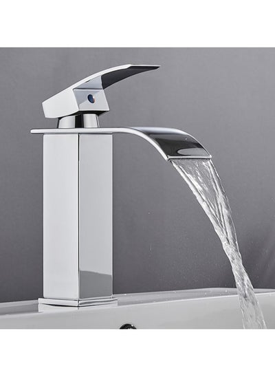 اشتري Modern Wash Basin Mixer Faucet Tap Curved Waterfall Water Outlet, Hot And Cold Single Handle 304 Stainless Steel Single Hole (18cm Height) في الامارات