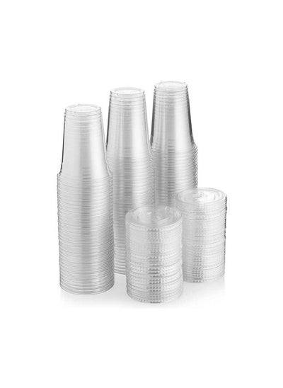 Buy Juice Cup With Lid 16 Ounce Clear Strong Disposable Ideal For Iced Coffee Smoothies Bubble Boba Tea Milkshakes Frozen Cocktails Water Sodas Juices Snacks Dessert and More 50 Pieces in UAE