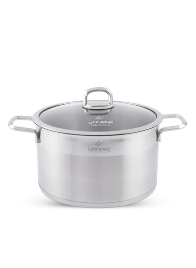 Buy 28cm (9.7 Liter) LIFE SMILE Cooking Pot with Lid 18/10 Pure Stainless Steel - Thick Induction Base Double Handle Stock Pot - Non-Toxic, 100% PFOA, PTFE & PFOS Free - Oven Safe Casserole in UAE