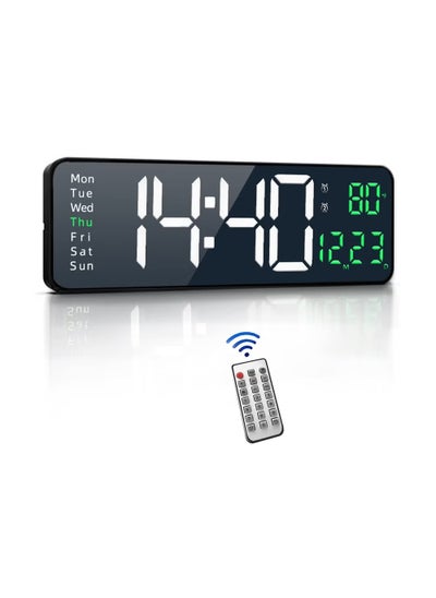 Buy Hulami Digital Wall Clock - 16.2 Inch Large Display LED Digital Clock with Remote Control for Living Room Decor, Automatic Brightness Dimmer with Date Week Temperature(Green） in Saudi Arabia