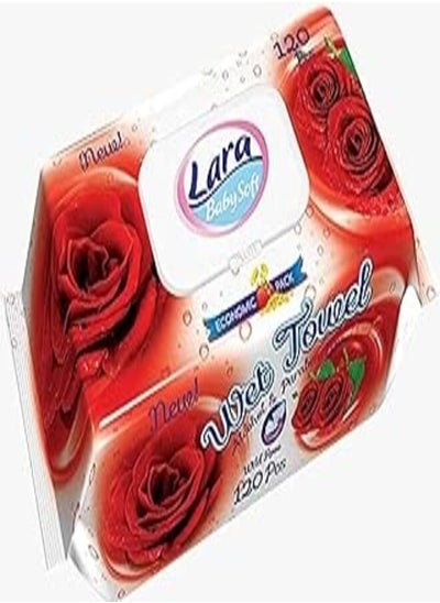 Buy Lara Baby Soft Wet Wipes with Roses Scent (2725511310643)- 120 Pieces in Egypt